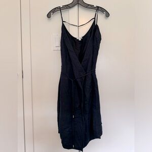 Cuyana linen wrap dress in navy